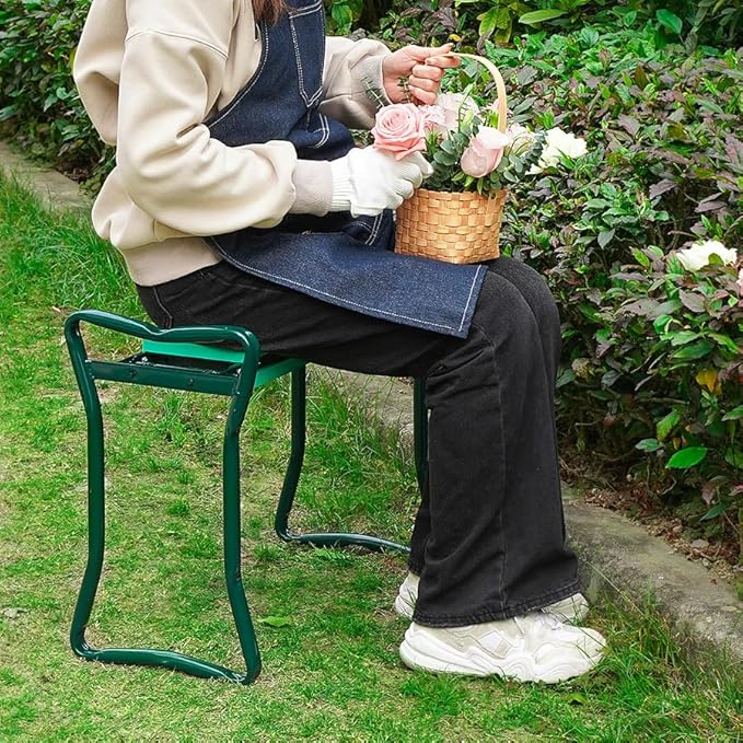 Backyard Expressions Garden Kneeler & Seat – 2-in-1 Garden Stool and Kneeler, Foldable Gardening Bench with Cushioned Pad for Weeding, Planting & Yard Work