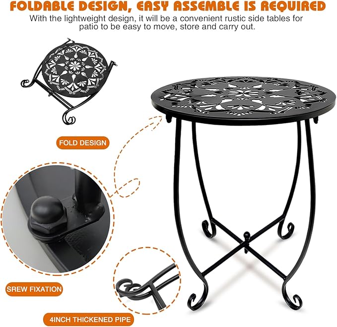 Fashion&cool 2 Pack Outdoor Side Tables, 14" Round Patio Side Table, Weather Resistant Metal Outdoor End Table Side Table for Patio Yard Porch Balcony Garden Bedside, Plant Stand for Indoor Outdoor