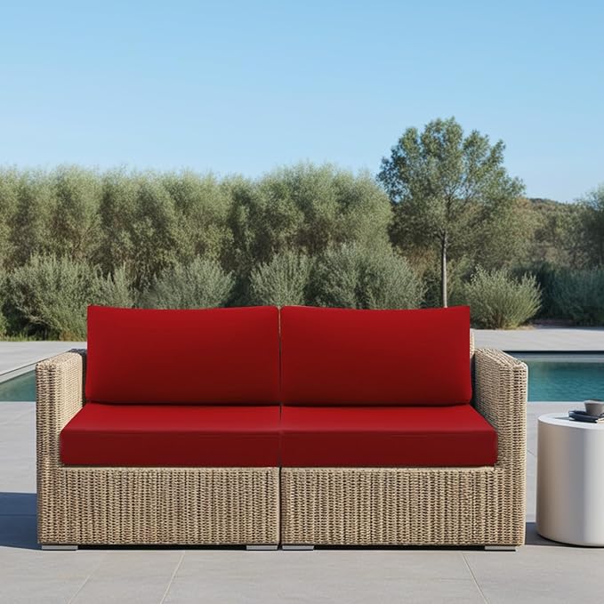 idee-Home Outdoor Cushions for Patio Furniture, Waterproof Outdoor Seat Cushion Hampton Bay Deep Seat Replacement Cushions for Garden, Red