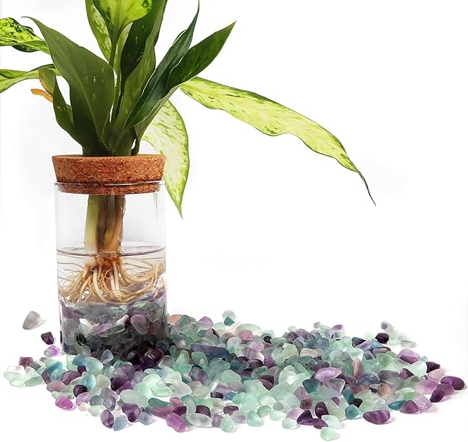 QICQDRAM Polished Fluorite Gravel Rocks Bulk 0.9 Lb/405g Natural Tumbled Crystal Chips Decorative Pebbles for Home Decoration & Fish Turtle Tank, Vase Filler, Plants Decor