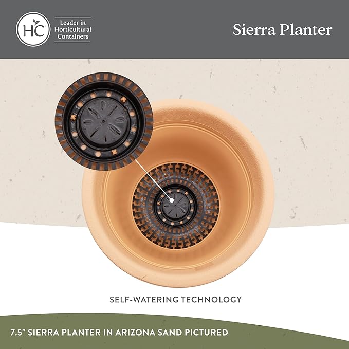 The HC Companies Sierra Round Self-Watering Pot - Lightweight Plastic Planter for Herbs & More - Durable Plant Pots for Indoor Plants & Outdoor Plants (16” Celtic Bronze, Pack of 2)