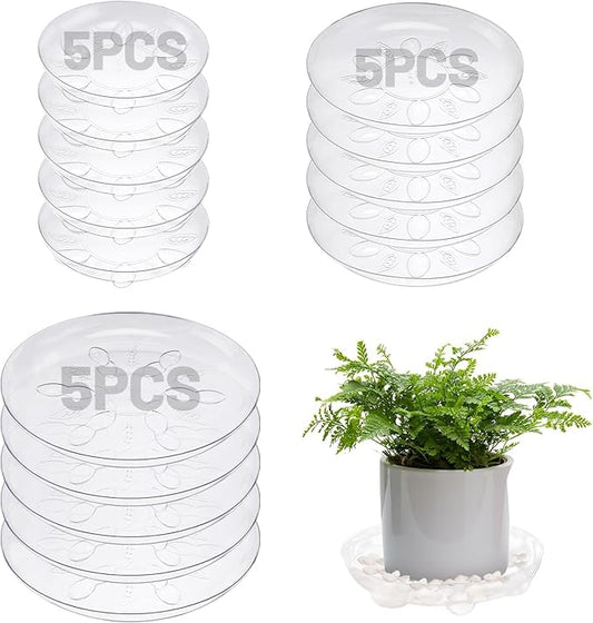 ANPHSIN 15 pcs Heavy-Duty Plant Saucers with Feet, 6in/8in/10in Clear Plastic Plant Drip Trays, Flower Pot Water Catchers Drainage Saucers for Indoor Outdoor Potted Plant