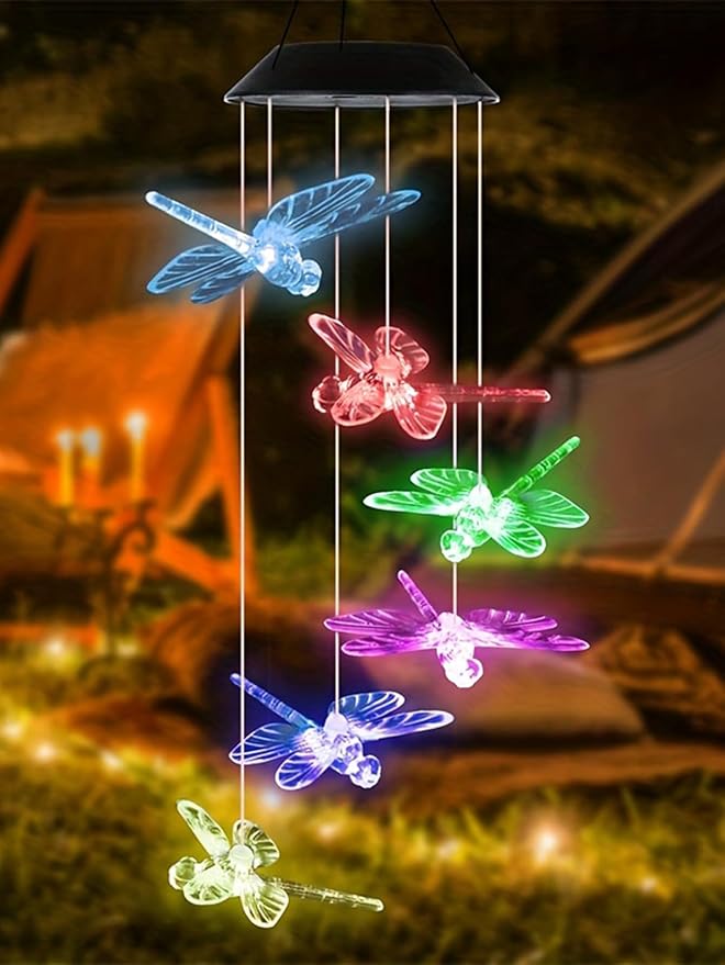 Solar Wind Chimes for Outside,Dragonfly Solar Hanging Lights Outdoor,Dragonfly Gifts for Women,Waterproof Outdoor Solar Powered Lights for Garden Patio Yard Home Decor