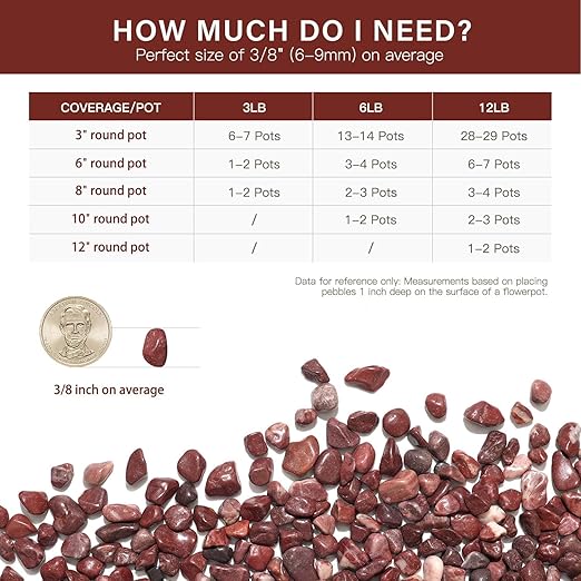 NUPICK 6 lbs Pebbles for Indoor Plants, 3/8 Inch Pea Gravel for Fish Tank, Polished Decorative Rocks for Succulent, Natural River Stones for Vases, Cactus, Landscaping, Bird Bath, Aquarium, Red