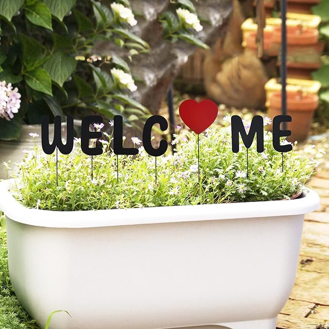Metal Welcome Letter Garden Stake Decorative Letters Stick Yard Art Stake Indoor Outdoor for Flower Pot Patio Lawn Decor