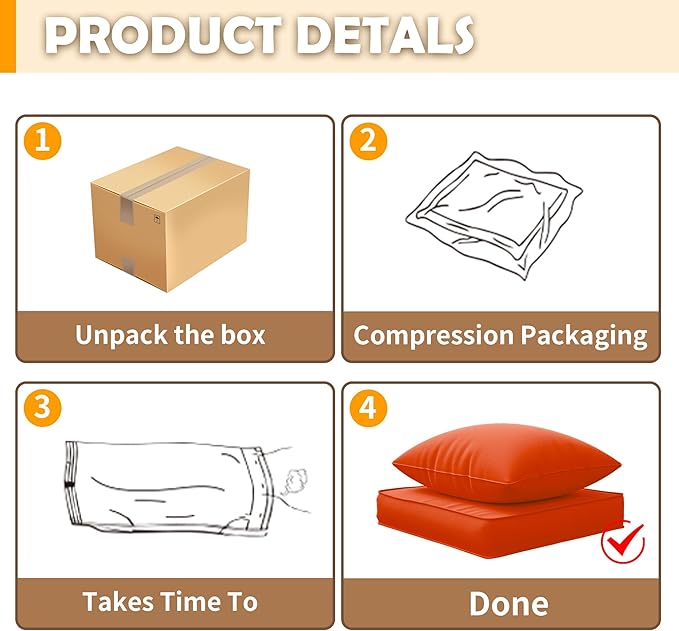 Amopatio Outdoor Cushions for Patio Furniture, Outdoor Chair Cushions Fits 8-seat Sectional Conversation Sets, Patio Replacement Seat Cushion for Patio Chairs (Orange Red)