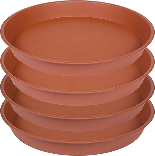 4 Pack of 16 17 inch Plant Saucer Tray (15 inch Base), 2.3" Depth, Heavy Duty Deep Planter Trays for Pots, Plastic Plant Saucers for Indoors, Plant Water Drip Trays (17", Terracotta)