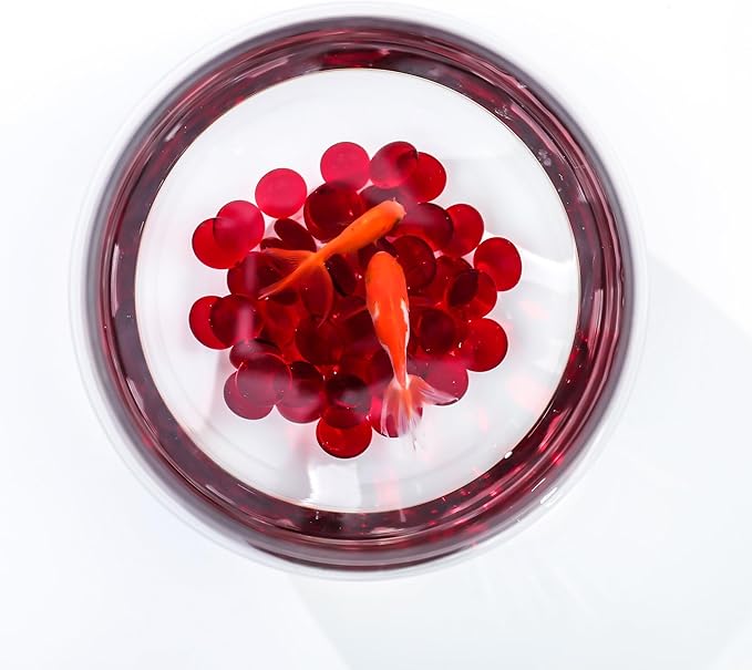 CYS EXCEL Red Glass Gemstone Beads Vase Fillers (1 LB) Flat Marble Beads Multiple Color Choices Aquarium Decor Rocks Floral Stones Decorative Mosaic Glass Gem Pebbles (Approx 85-100 PCS)