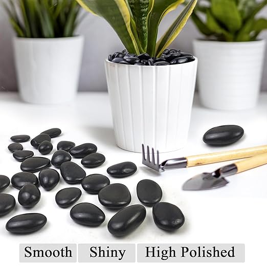 40LB Black River Rocks for Langscaping,1-2.2 Inch Black Polished Pebbles for Plants Garden Landscaping. Fish Tank Decorative River Rocks, Vase Filling Pebbles, Outdoor Decorative River Rocks