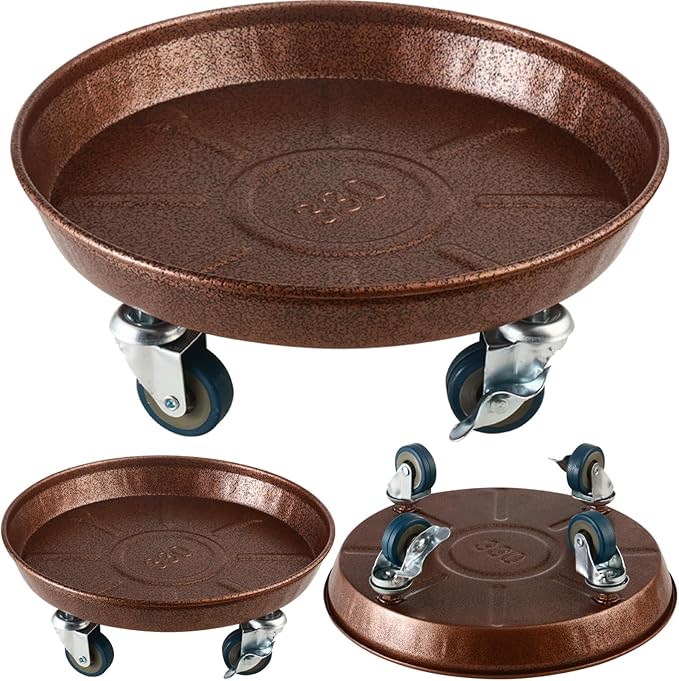 3 Packs Metal Plant Caddy with Wheels 13" Rolling Plant Stand Heavy Duty Plant Dolly with Casters for Indoor and Outdoor Large Planter Casters Potted Plant Mover,Copper