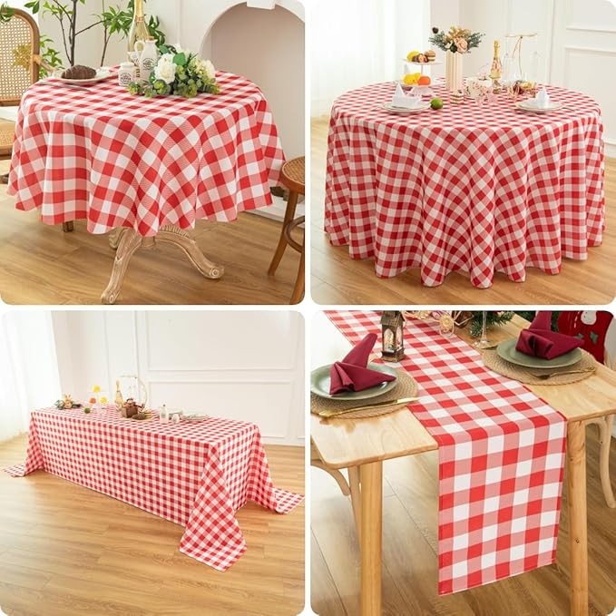 Waterproof Plaid Tablecloth Fabric - Round 25 Inch Classic Gingham Checker Table Cloth for Indoor/Outdoor Use - Buffalo Table Cover for Picnics, BBQs, and Parties