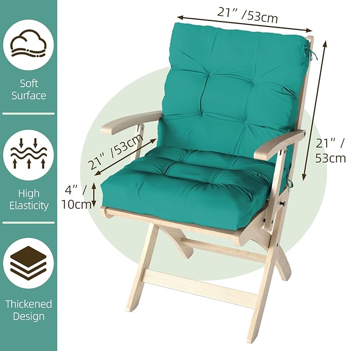 Outdoor Chair Cushion, 42x21x4 Inch Patio Cushions for Dining/Rocking Chairs, High Back Soft Seat Pad with Ties, Indoor Outside Use, Fade-Resistant & Waterproof, Lake Blue