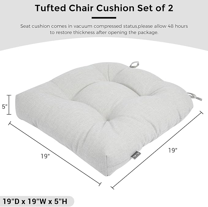 FUNHOME Outdoor Chair Cushions 19 x19 Inch,Water Resistant Tufted Seat Cushions 19",Reversible,Weather Resistant,Rounded Back Wicker Chair Cushion for Patio Garden Furniture(Cloud Gray)
