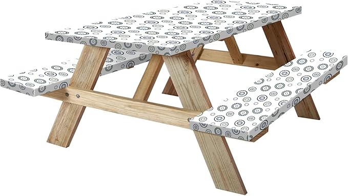 KENOBEE 6ft Picnic Table and Bench Cover, Camping Essentials RV Gear, 72 in Waterproof Windproof Outdoor Elastic All Around Tablecloth, Fitted Rectangle Tables and Seats, Blue Flywheel