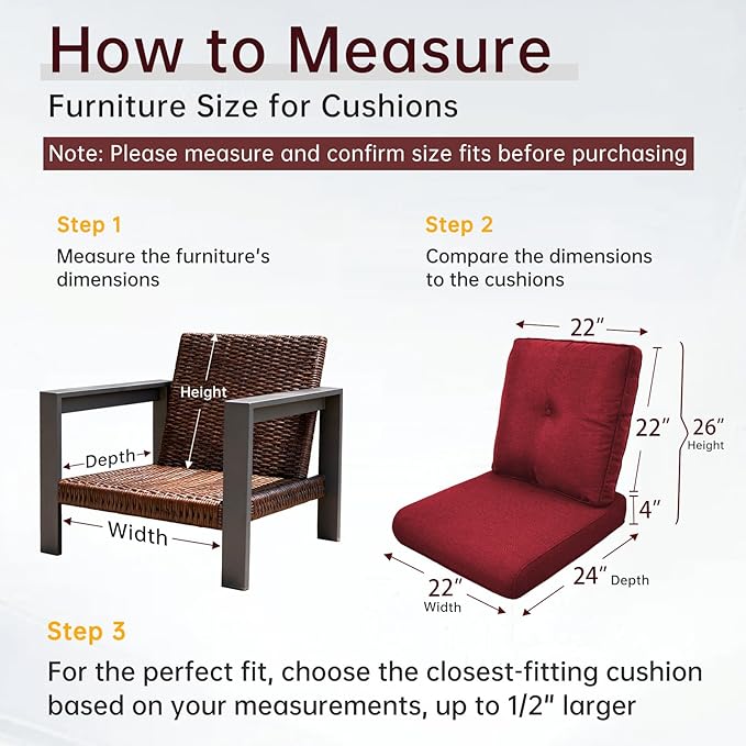 Belord Luxury 4" Thick Outdoor Cushion 7 Set - 22 x24 Inch 28D Sponge Filling Fade-Resistant Chair Cushion, Spill Proof Removable Patio Furniture Replacement Cushions for Sofa Bench Swing - Red