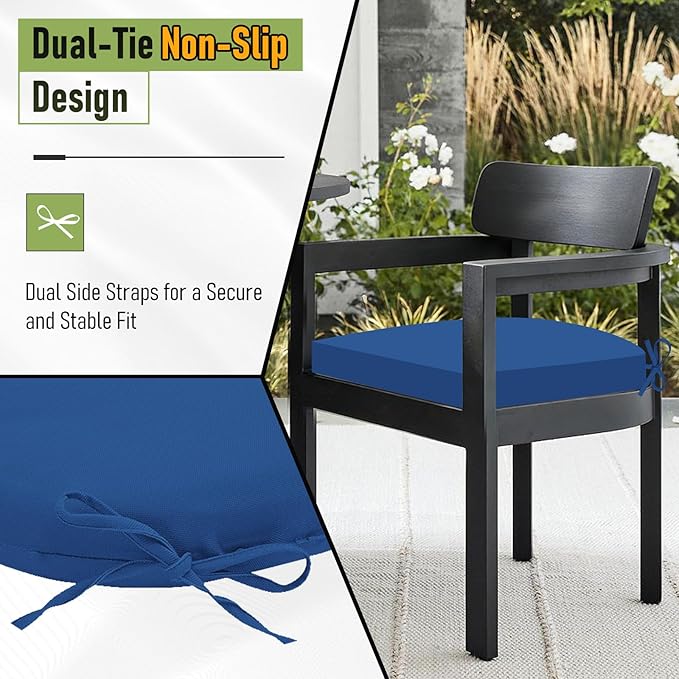 Basic Beyond Outdoor Chair Cushions Set of 4, Outdoor Cushions for Patio Furniture, Water Resistant Patio Chair Cushions with 2 Ties, 17x16x2, Royal Blue