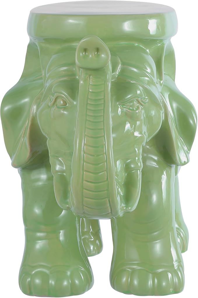 JONATHAN Y TBL1007F White Elephant 14.25" Ceramic Indoor/Outdoor Garden Stool Coastal, Contemporary, Transitional, Patio, Garden Room, Bathroom, Living Room, Green
