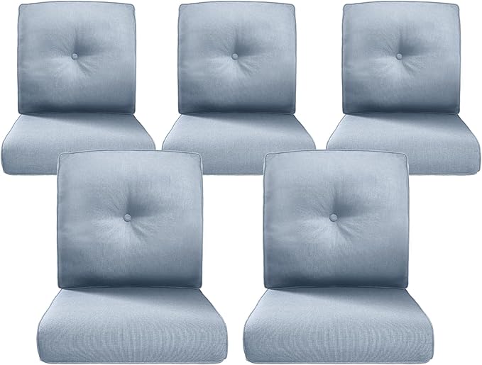 Belord Luxury 4" Thick Outdoor Cushion 5 Set - 22 x24 Inch 28D Sponge Filling Fade-Resistant Chair Cushion, Spill Proof Removable Patio Furniture Replacement Cushions for Sofa Bench Swing - Baby Blue