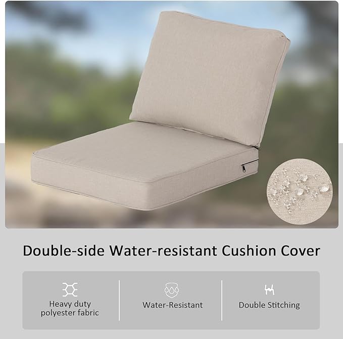 24"x27.5" Outdoor Deep Seat Patio Cushions Set of 2, Deep Seat Bottom Resilient Foam Filling Water-Resistant Stain-Resistant UV Resistant Weather Resistant with YKK Zippers, Putty