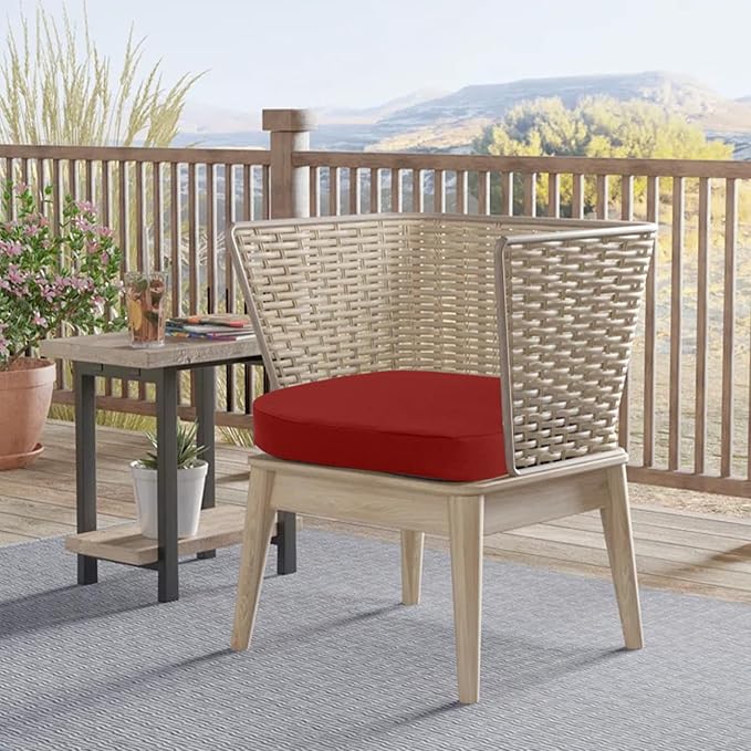 idee-home Outdoor Chair Cushions Set of 2, 19" x 19" x 2" Thick D-Shaped Patio Furniture Outdoor Seat Cushions Waterproof with Ties, Dining Pads