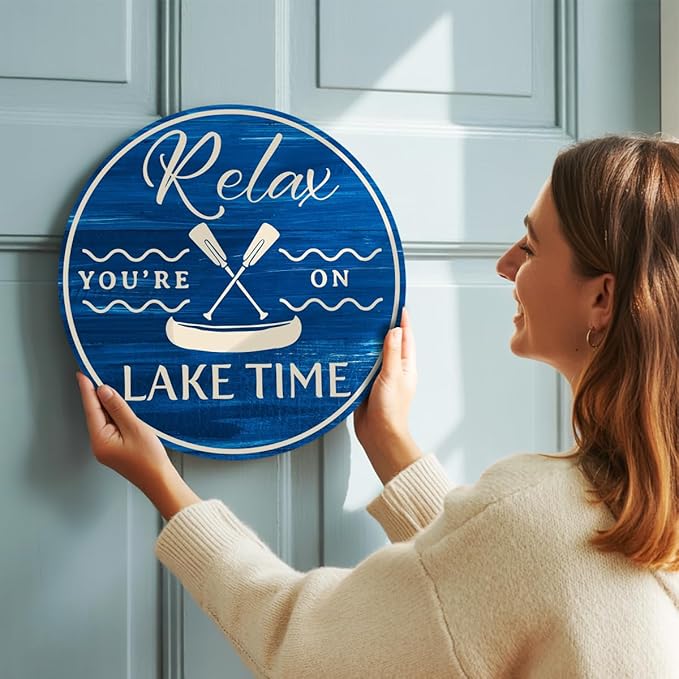 Lake Gifts Wood Hanging Sign for House Home, Lake Life Wall Decor Sign for Bedroom Bathroom Living Room