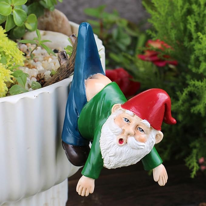 OwMell Garden Decor Statue Flower Pot Hugger, Outdoor Figurine Planter Hugger for Flowerpot, Patio, Balcony, Porch, Yard, Lawn Ornament Outdoor Decor Gifts Plant Decoration - Gnome