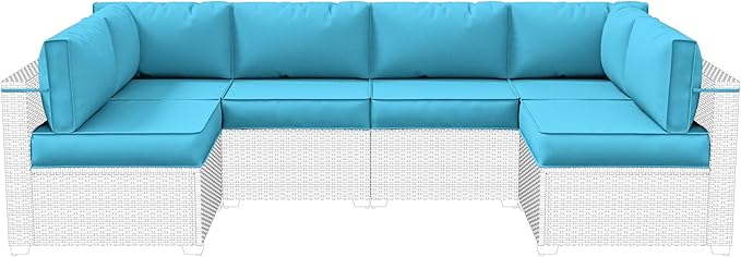 14-Piece Outdoor Cushions for Patio Furniture Thick Outdoor Chair Cushions 5" Foam High-Density Water-Resistant Deep Seat Cushion for 6-Seat Sectional Sets Liner&Cover Lake Blue