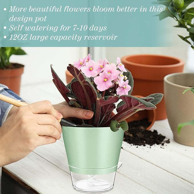 12 Pack 6 Inch Self Watering Plant Pot African Violet Pot Self Watering Planters Indoor Outdoor Flower Pots Planters with Visual Reservoir and Drainage Hole, Bright Colors