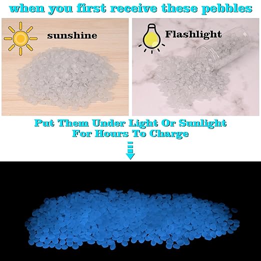 1000pcs Glow in The Dark Rocks Outdoor Decorations Stones Small Luminous Pebbles for Fish Tank Aquarium Lawn Patio Garden Indoor/Outdoor Decor and DIY Ideas -White