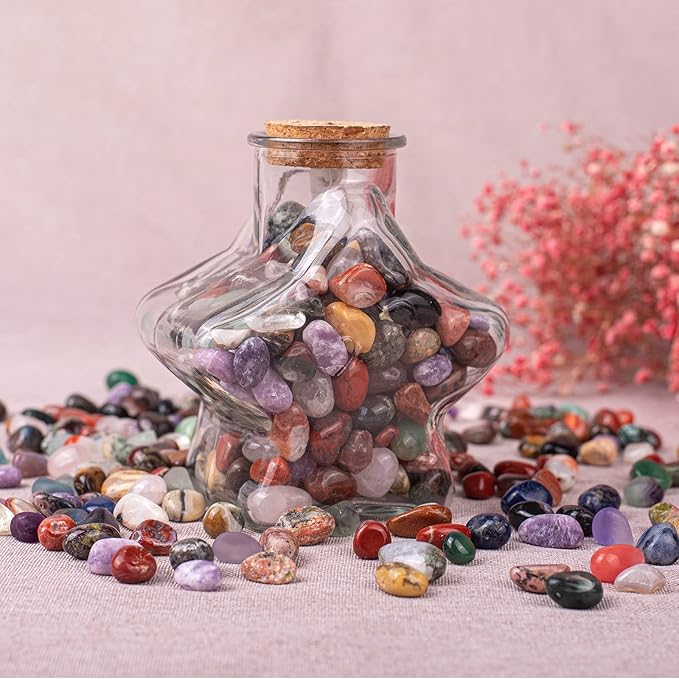 Polished Colorful Healing Crystal Stone Set, 72 Pcs 0.5" Tumbled Gemstones, Bulk Decorative Pretty Rocks Collection for Meditation, Reiki, Grounding, Vase Filler, Mancala Stones and Crafts