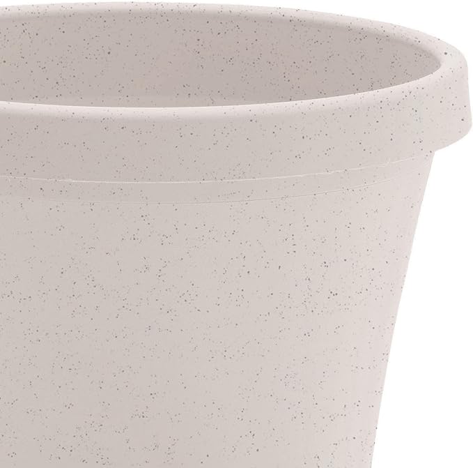 Bloem Terra 10" Diameter Round Vanilla Bean Resin Planter Pot with Drainage Holes for Indoor and Outdoor Gardening