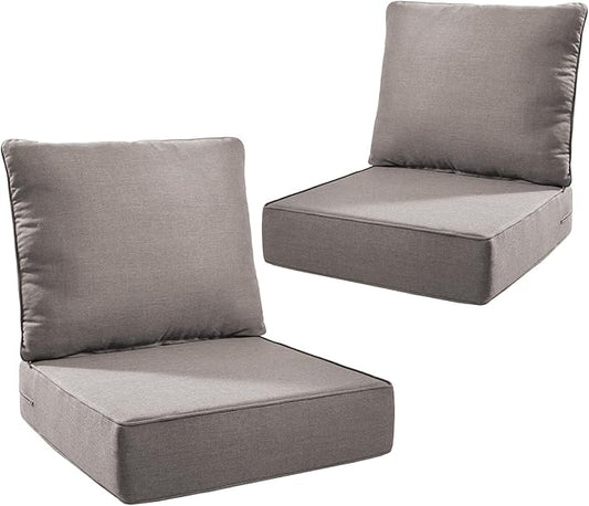 Outdoor Seat Cushion Set-24 x 24 x 6 Inch Outdoor Chair Cushions Set of 2 with Water Resistant & Removable Cover Outdoor Cushions for Patio Furniture Chair Sofa Couch-Grey