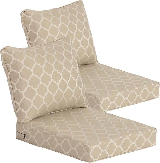 Goodgoods 24 x 28 Outdoor Patio Deep Seat Cushions 2-Pack, 1000+ Hours Fade-Resistant & Water-Resistant Outdoor Furniture Chair Cushions with 30D High-Resilience Foam for Sofa Chair, Toffee Trellis