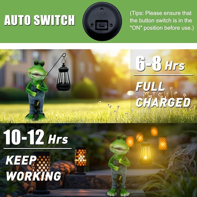 Solar Lantern Garden Statues Decor, 10" Large Outdoor Frog Figurine Lights for Yard Patio Decoration - Unique Christmas Housewarming Gift for Grandma Wowen Mom