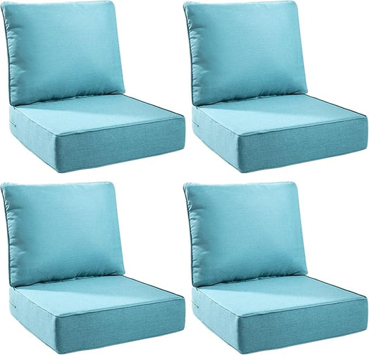 6" Thick Outdoor Cushions 24x24x6, 4-Set Deep Seat Patio Cushions with Removable Cover, Waterproof & Fade Resistant Replacement for Wicker Chair, Loveseat, Sofa - Teal