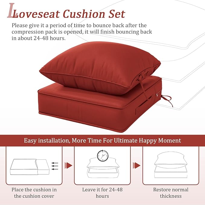 Outdoor Patio Chair Cushions Set 22 L X 24 W X 4 H Waterproof & Fade Resistant Deep Seat and Back Cushions with Removable Covers Outdoor Seat Cushion Set for Chairs and Sofas