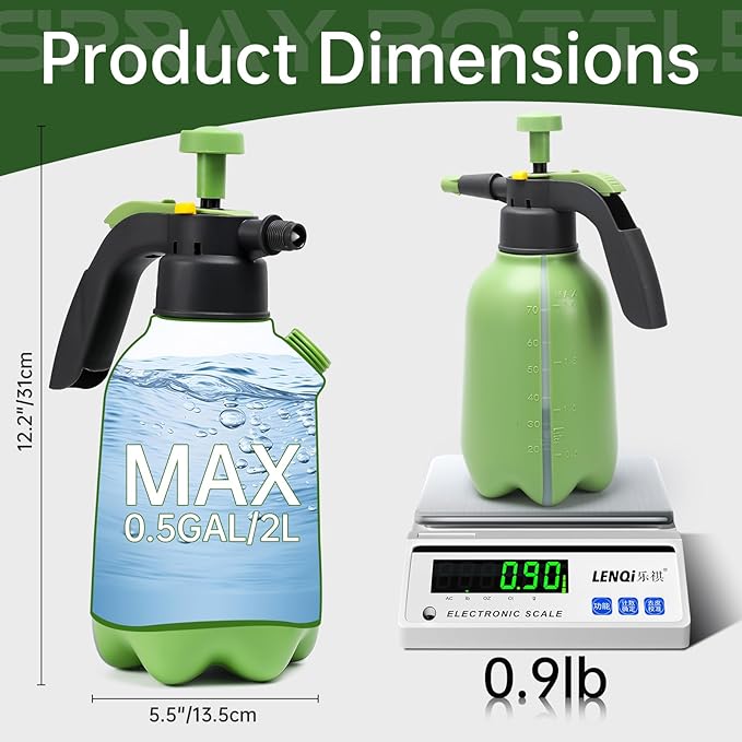 Garden Pump Sprayer, 1/2 Gallon Hand Pump Spray Bottle for Plants, Pressure Water Spray Bottle in Lawn and Garden Yard, Weed Chemical Sprayer with 2 Adjustable Nozzle & Safety Pressure Relief Valve