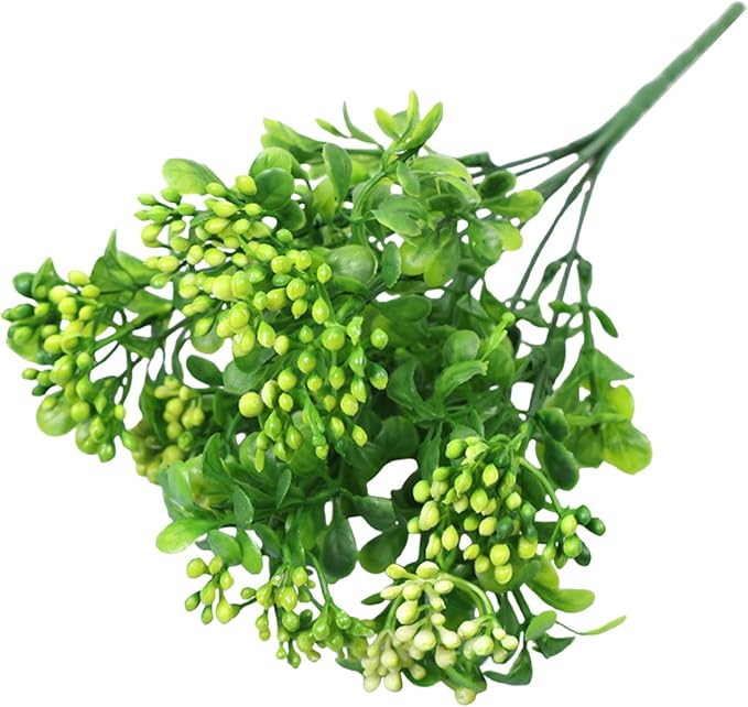 ‌Artificial Fall Berries & Flowers - Lifelike Faux Plants with Mini Red Berries, UV Resistant Fake Greenery for Outdoors,Thanksgiving Decor, Porch & Home Decor, Farmhouse Autumn Décor (Green)