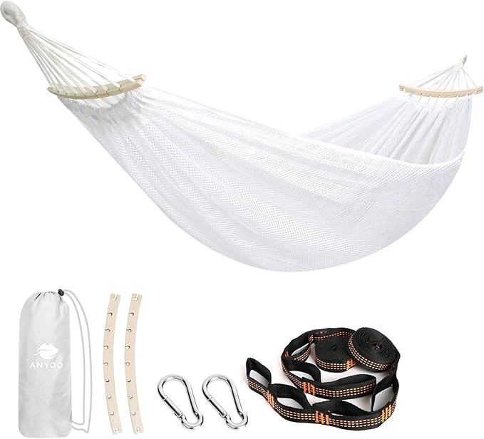 Anyoo Breathable Fabric Hammock with Spreader Bar - Sturdy Up to 450lbs Portable Hammock with Travel Bag for Garden, Outdoor/Indoor Patio, Backyard