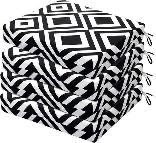 HARBOREST Outdoor Chair Cushions Set of 4, Water Resistant Patio Chair Cushions with Ties, Square Corner Outdoor Seat Cushions for Patio Furniture, 18.5"x16"x3", Black/White Diamond
