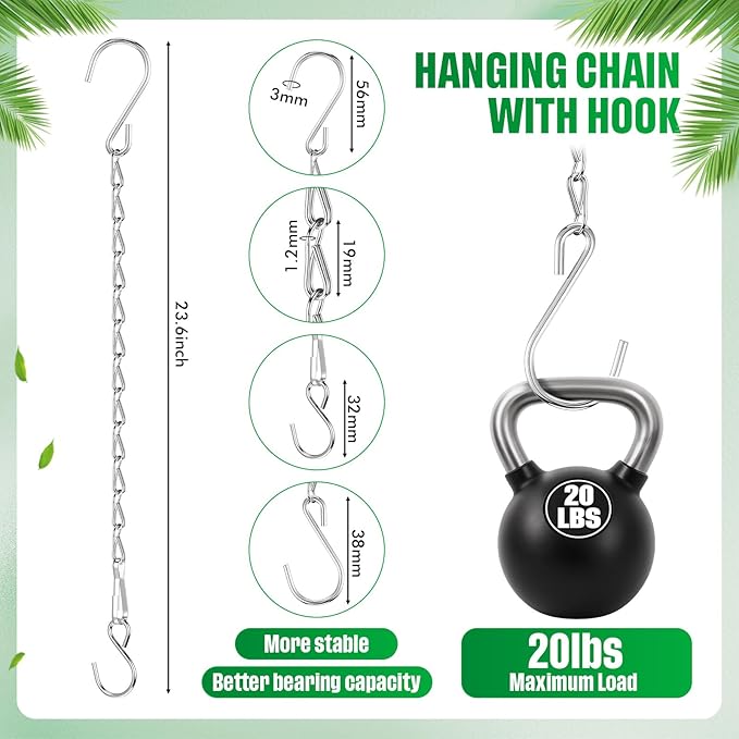 EBOOT 2 Pcs Hanging Chain for Bird Feeders, Planters, Lanterns and Ornaments(23.6 Inch,Silver)