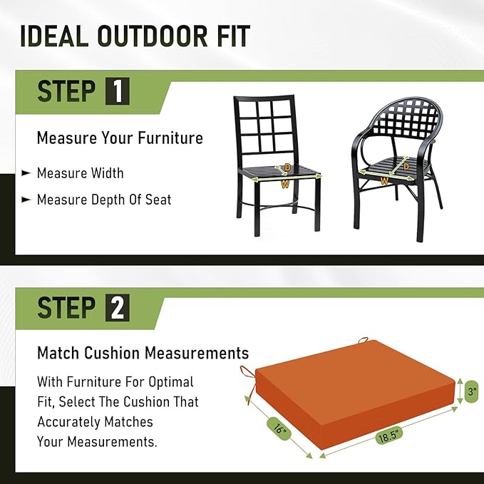 Basic Beyond Outdoor Chair Cushions Set of 4, Square Corner Outdoor Cushions for Patio Furniture, Water Resistant Patio Chair Cushions with 2 Ties, 18.5x16x3, Orange