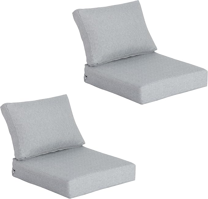 23.5"x27" Outdoor Deep Seat Patio Cushions Set of 2, Deep Seat Bottom Resilient Foam Filling Water-Resistant Stain-Resistant UV Resistant Weather Resistant with YKK Zippers, Stone Grey