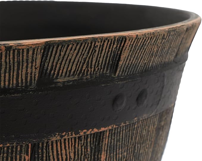 The HC Companies Whiskey Barrel Planter - Faux Wooden Finish Flower Planter Pot - Decorative Garden Pots - Indoor & Outdoor Resin Planters - Weather-Resistant Planting Pots (17.5" Dark Oak, Pack of 2)