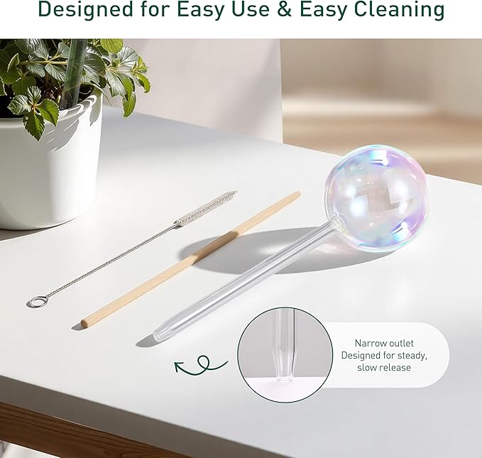 Extra-Thick Clear Glass Plant Watering Globes, Rainbow Gradient Self Watering Devices, Automatic Plant Waterer Spikes for Indoor & Outdoor Plants, Perfect for Everyday or Vacation Use, 4-Pack