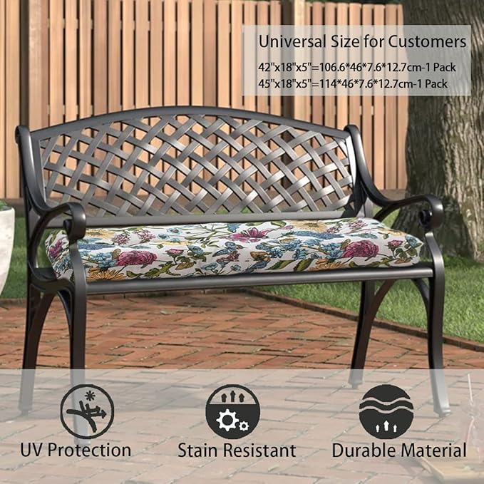 Outdoor Bench Cushion 45 x18 inch with Non-Slip Grips,Water Resistant Porch Swing Cushion,Bench Pillow Pads,Floral Tufted Cushions for Patio Garden Furniture,45" Seat Cushions(Butterfly Flower)