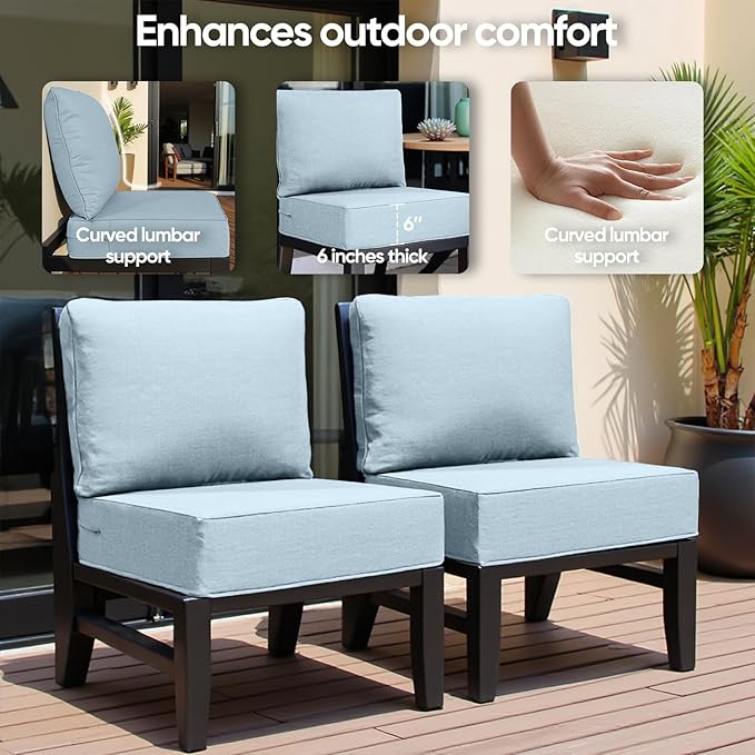 6" Thick Outdoor Cushion, 24*24*6" Patio Furniture Cushions with Waterproof Patio Furniture Cushions with Removable Cover, 28D High Density Patio Cushion for Outdoor Furniture, Baby Blue-1pc