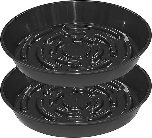 2 Packs Plant Saucer Pot Tray, 14 inch Black Flower Planter Saucers and Drip Trays