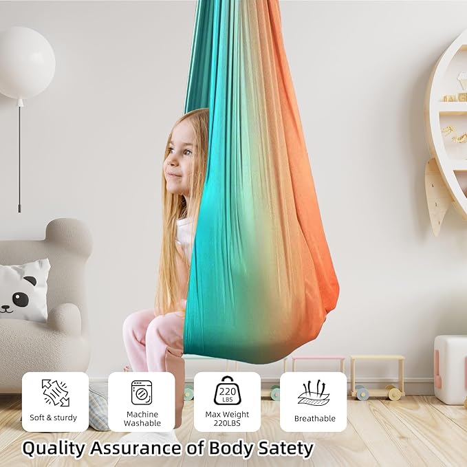 Sensory Swing Chairs for Kids, Indoor & Outdoor Hanging Therapy Cuddle Hammock Swing Seats for Child Teens with Autism, ADHD, Aspergers, Sensory Integration (Colorful(Hammock))