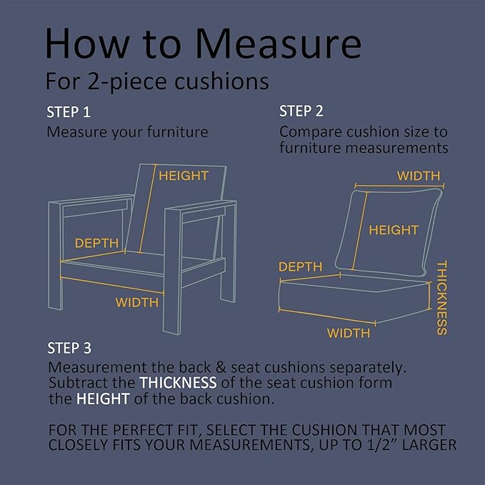 23.5"x27" Outdoor Deep Seat Patio Cushions Set of 2, Deep Seat Bottom Resilient Foam Filling Water-Resistant Stain-Resistant UV Resistant Weather Resistant with YKK Zippers, Sky